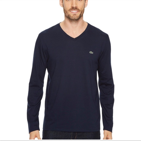 Lacoste Other - Lacoste cotton Pima navy blue V neck long sleeve tee